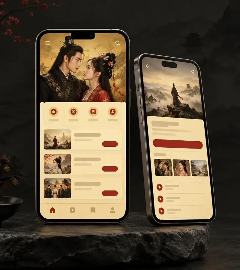 香蕉短剧 APP - 帝王朝堂短剧客户端 香蕉短剧 APP 双端界面展示